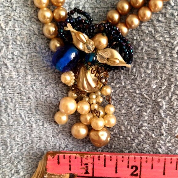 1940s Unsigned Haskell or Robert Faux Pearl Blue Glass Bead 2 Strand Necklace - Picture 10 of 12